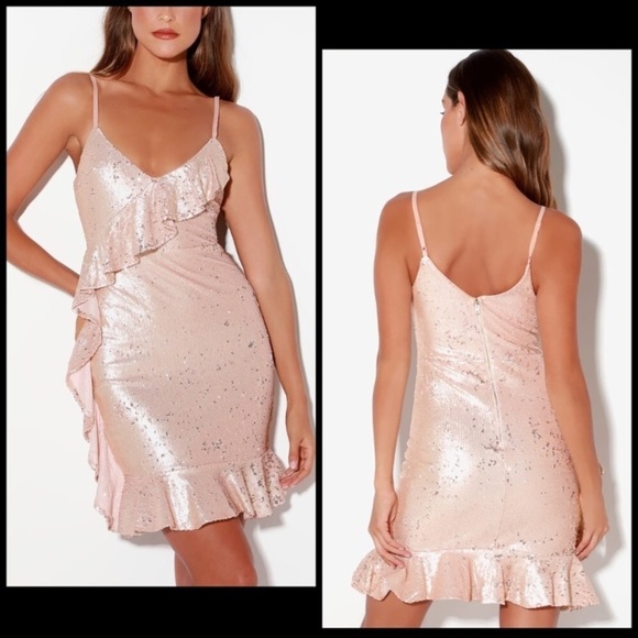 New Lulus Clementina Rose Gold Sequin Ruffled Dress ZZ - Picture 2 of 16